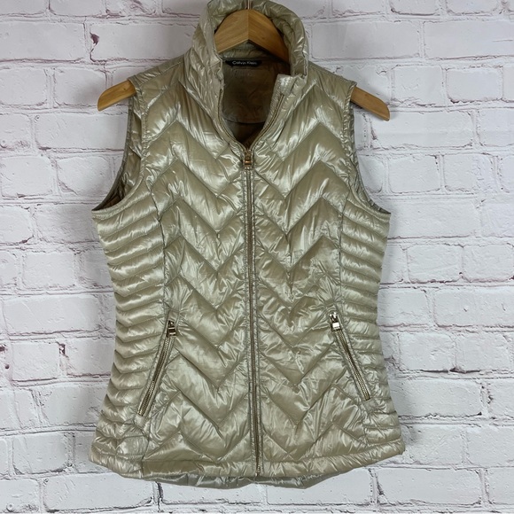 Calvin Klein Jackets & Blazers - Calvin Klein Metallic Pewter Down Filled Puffer Full Zip Vest Size Small